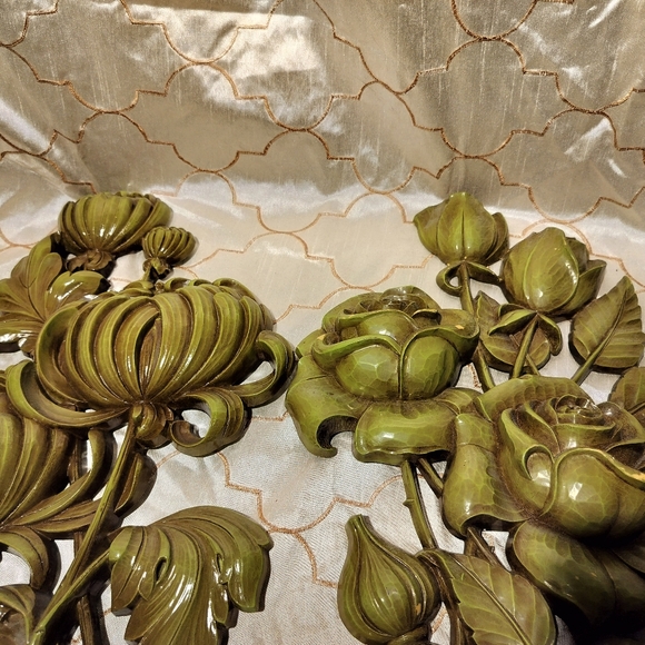 Rare Pair Vintage 1962 Syroco Flower Wall Hanging Plaque A-4460 & B-4460 Floral - Picture 8 of 10